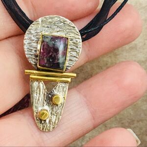 Pink Eudialyte Sterling Silver Are Deco Pendant